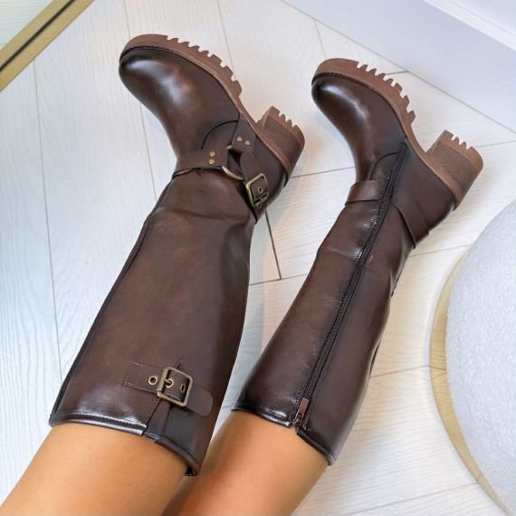 LEATHER LOOK LAARS MET HAK DES809 BROWN/P