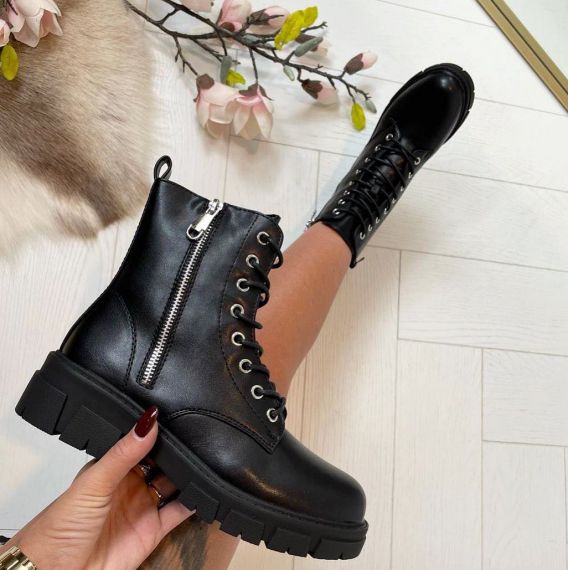 LEATHER LOOK ZIP VETERBOOT BLACK A-716 *WEB ONLY* 