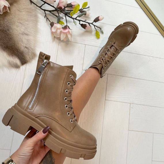 LEATHER LOOK ZIP BOOT 9386 KHAKI *WEB ONLY* 
