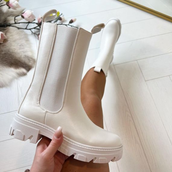 LEATHER LOOK BOOT DE3317 WHITE/PU *WEB ONLY*