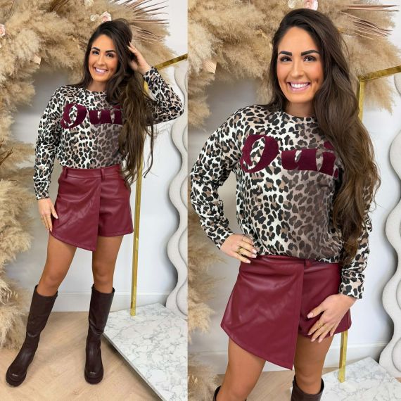 PINNED BY K  OVERSIZED LEO SWEATER BROWN/BORDEAUX