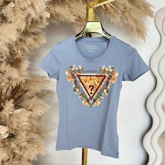 GUESS SS TRIANGLE FLOWERS T-SHIRT W5YI08 J1314 A70Q BLUE