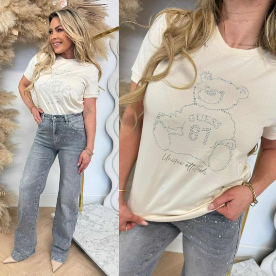 GUESS UNIQUE ATTITUDE SS T-SHIRT V5BI16K8FQ4 G1H6 BEIGE