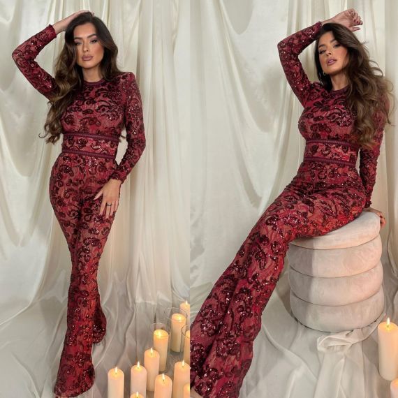 UNIQUE THE LABEL AVERY LACE JUMPSUIT DEEP RED *WEB  ONLY*