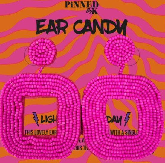 PINNED BY K EARRING CANDY SQUARE PINK