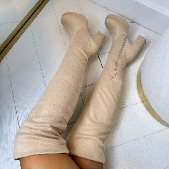 SUEDINE OVERKNEE HEEL 0-607 BEIGE