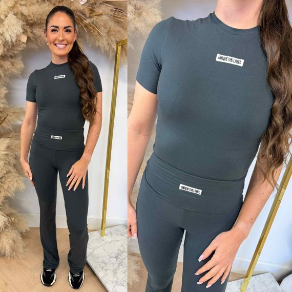 UNIQUE THE LABEL NENA **SHORT** SLEEVE TOP CHARCOAL