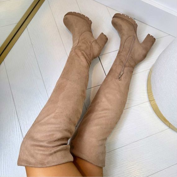 SUEDINE OVERKNEE HEEL 0-607 KHAKI