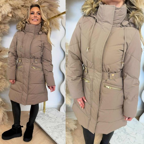 GUESS FATEMA BELTED WINTERJACKET W5BL45WGJR2 F1AX TAUPE