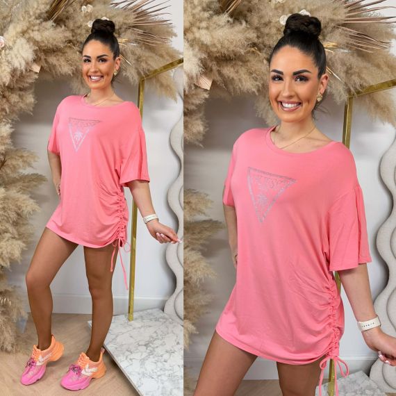 GUESS BEACH TRIANGLE OVERSIZED TEE E4GI00K68D2 FK0H CORAL