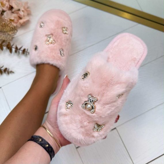 FAKE FUR SHINE PANTOFFEL 8014-23 PINK