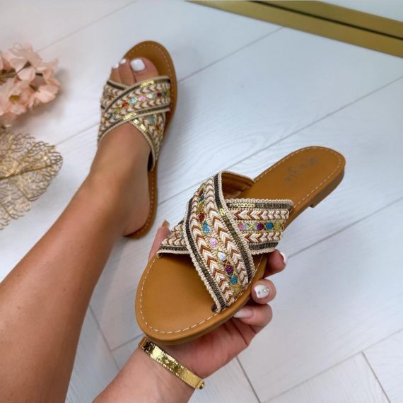 **SALE** BOHEMIAN CROSS OVER SLIPPER LL1062 GOLD *WEB ONLY*