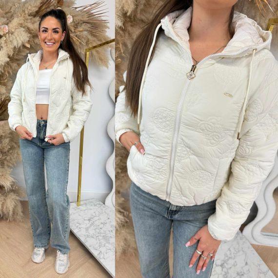 GUESS IVY ZIP HOODIE PUFFER JACKET V5YL03WHEB2 F0EN OFFWHITE