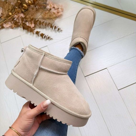 LARA REAL LEATHER UGIE BOOT ZP20 BEIGE