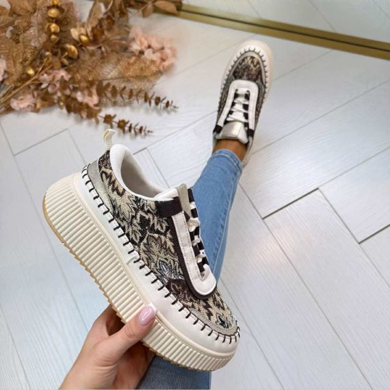 LEAVES PRINTY SNEAKER 8-212 BROWN