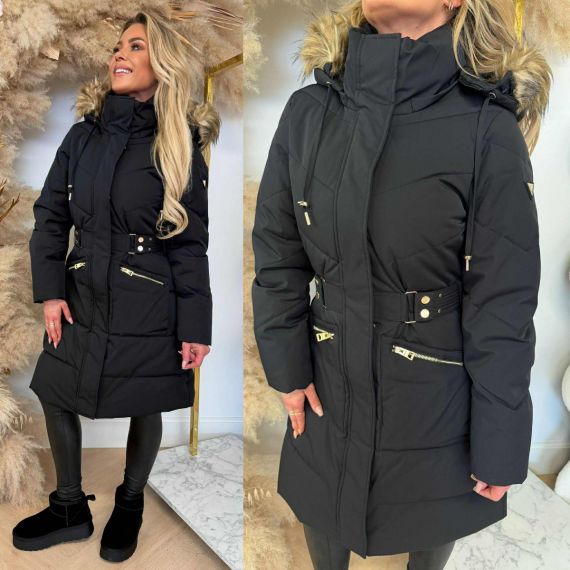 GUESS FATEMA BELTED WINTERJACKET W5BL45WGJR2 BLACK
