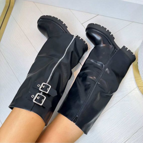 ZIP LAARS MET DUBBELE GESP DES8025 BLACK/PU