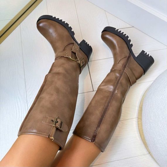 LEATHER LOOK LAARS MET HAK DES809 KHAKI/PU