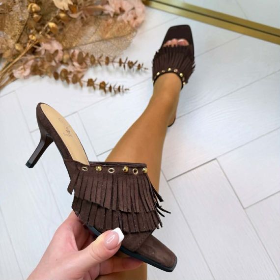 FRINGE SLIPPER MET HAK 826 BROWN
