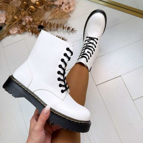 LEATHER LOOK VETERBOOT BS25A WHITE