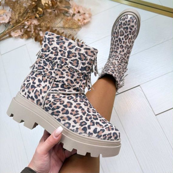 DWRS NAXOS LEOPARD FRINGE BOOT B4001-01 BEIGE