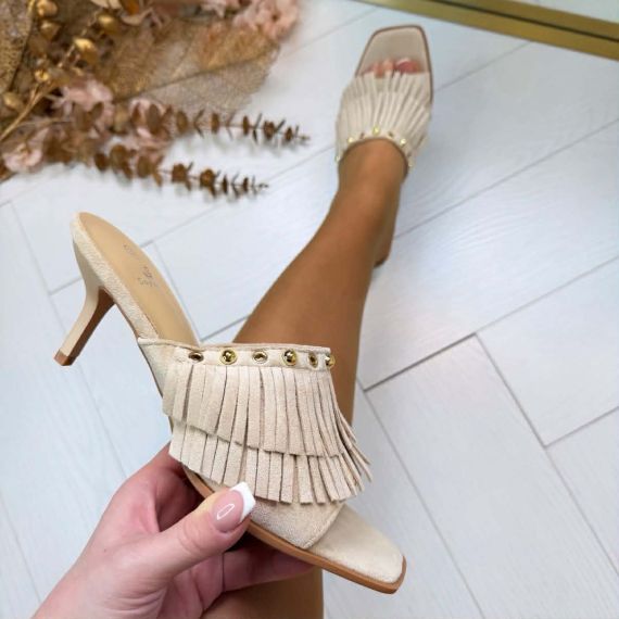 FRINGE SLIPPER MET HAK 826 BEIGE