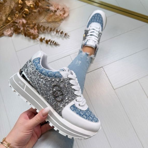 LIU JO MAXI WONDER 87 SNEAKER BA5019 TX458 SILVER/DENIM