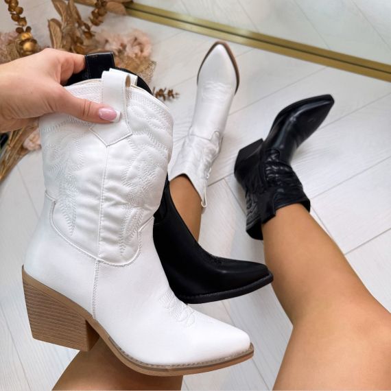 *ACTIE* LEATHER LOOK COWBOY LAARS DES682 BLACK+WHITE