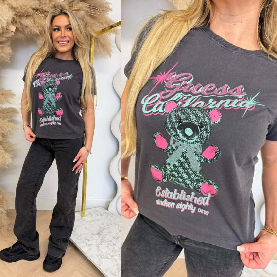 GUESS SS CN BEAR TEE W6RI38I3Z14 JTMU DARKGREY