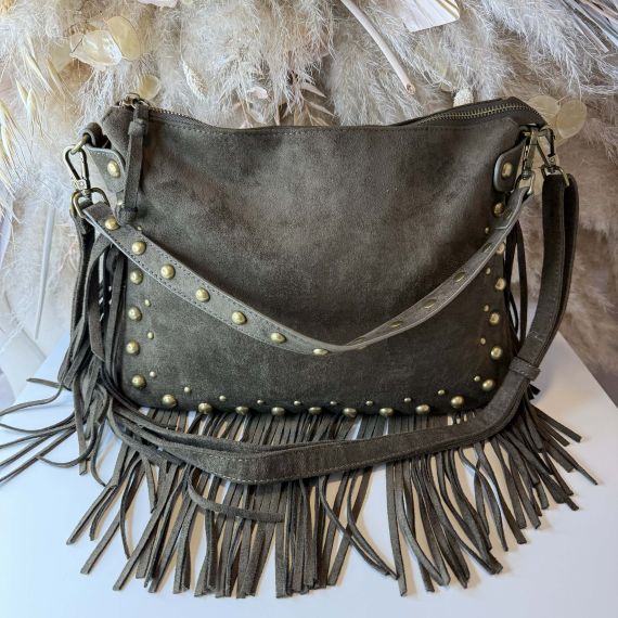 FRINGES BAG H5676 ARMY GREEN (DARK BROWN)