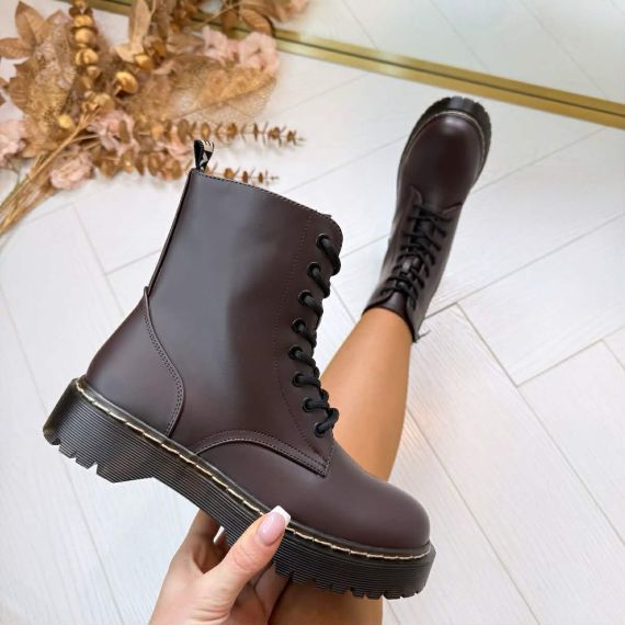 LEATHER LOOK VETERBOOT BS25A BROWN