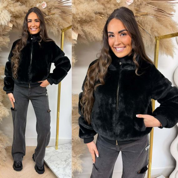 GUESS FAKE FUR JACKET W6RL64WL790 BLACK