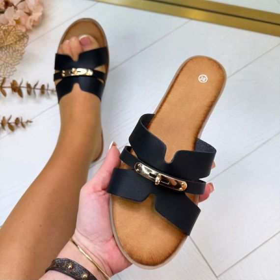 GOLDEN DETAIL SLIPPER 821 BLACK