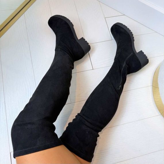 BASIC SUEDINE OVERKNEE LAARS ZY5003 BLACK