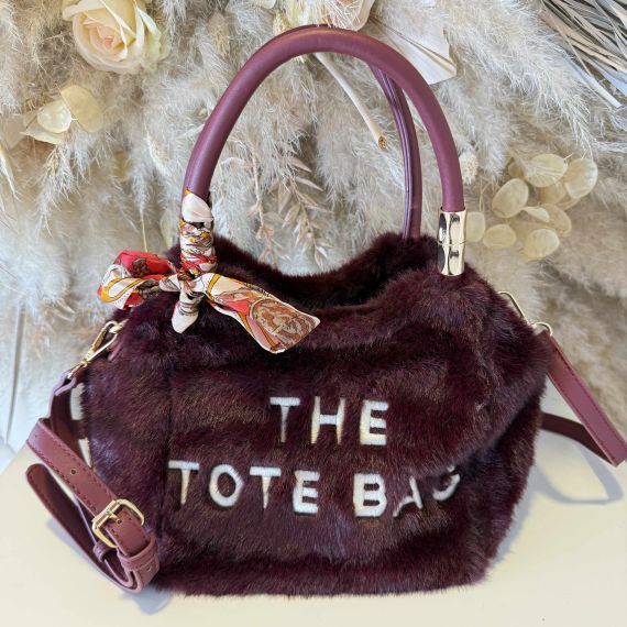 TOTE FAKE FUR BAG H3892 WINERED