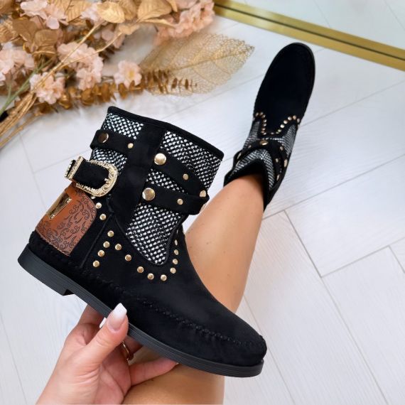 *ACTIE* STUDDED GESP BOOT 7069-A117S BLACK/SUE *WEB ONLY*