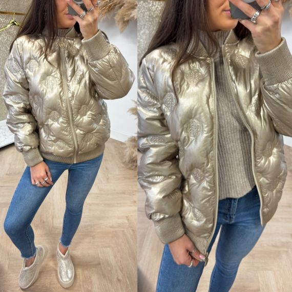 GUESS MARIANNE PEONY LONG BOMBER JACKET W4BL60WGB20-FN1B GOLD