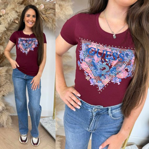 GUESS SS PEONY TRIANGLE T-SHIRT W5BI29J1314 G577 BORDEAUX