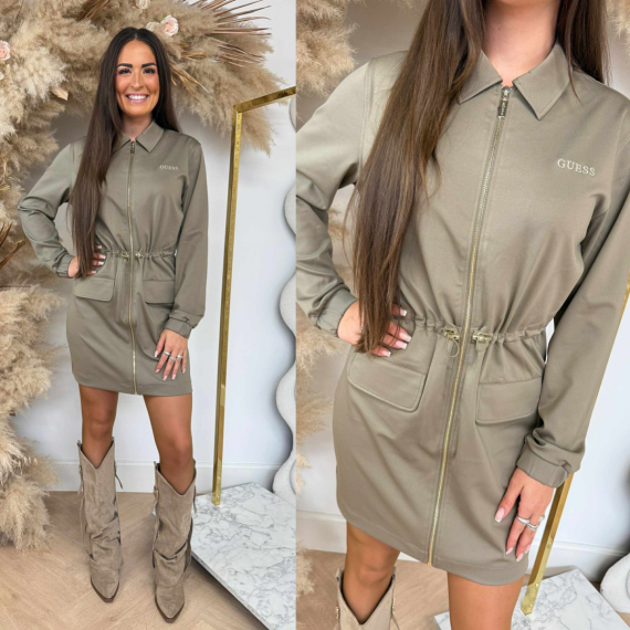 GUESS CARLA LONG ZIP DRESS V5YK04KCX42 A920 DARKGREEN