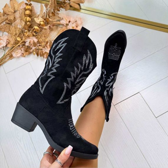 *ACTIE* SUEDINE COWBOY BOOT DEN935-1 BLACK/SUE