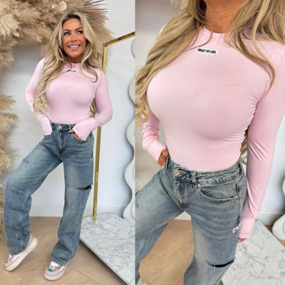 UNIQUE THE LABEL NENA **LONGSLEEVE** TOP POWDER PINK