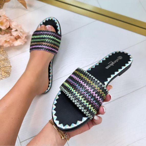COLOURFUL ZIGZAG SLIPPER D-40 BLACK *WEB ONLY*