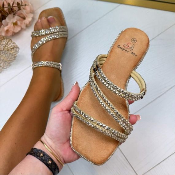 DOUBLE STRAPE SPARKLE SLIPPER 22-81 GOLD
