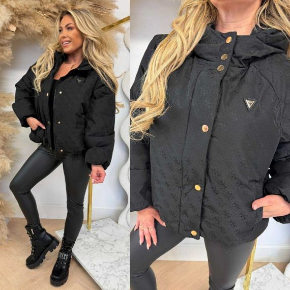 GUESS 4G BOXY PUFFER JACKET V5BL07WGLW2 FJ9G BLACK