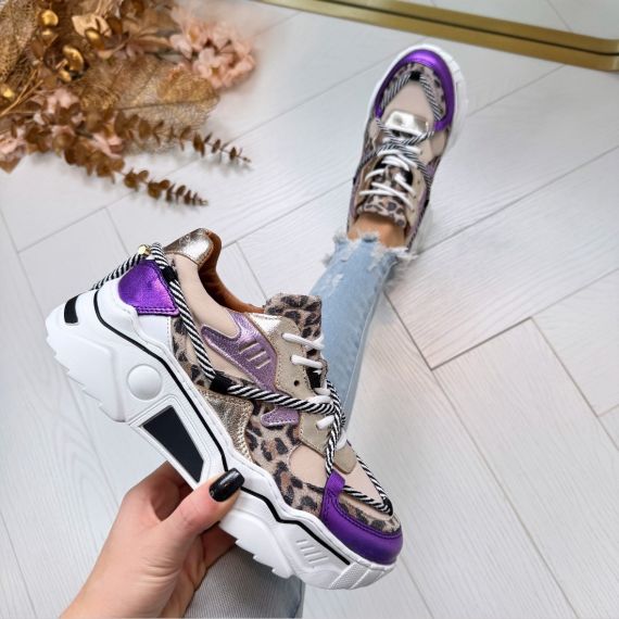 DWRS JUPITER LEOPARD SNEAKER J5554C-79 SAND/PURPLE