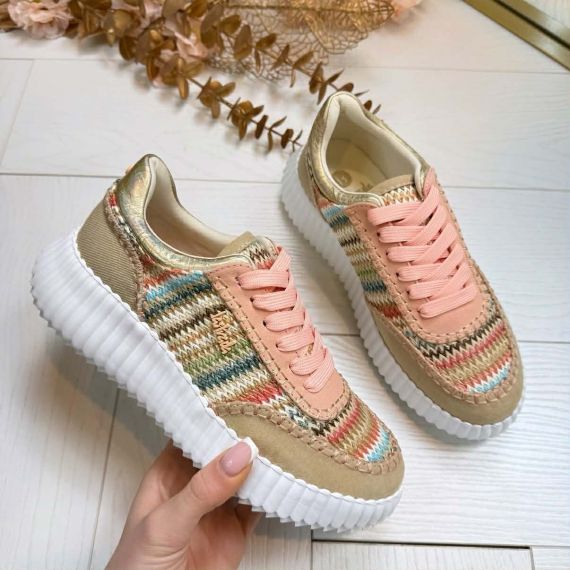 *LAATSTE MAAT 37* LA STRADA SNEAKER 2200586-6022 BEIGE MULTI