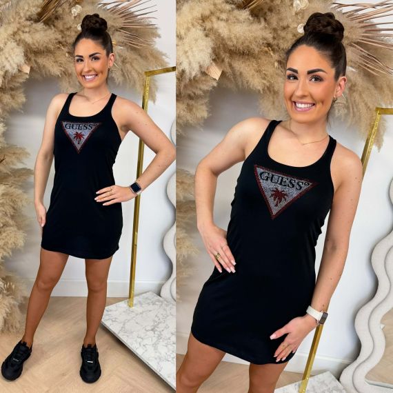 GUESS TRIANGLE RHINESTONES DRESS E5GP01I3Z14 JLBK BLACK