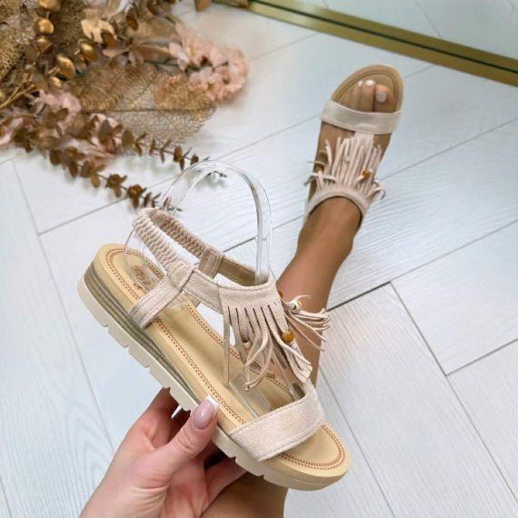 FRINGE KRAALTJES SANDAAL AM-322 BEIGE