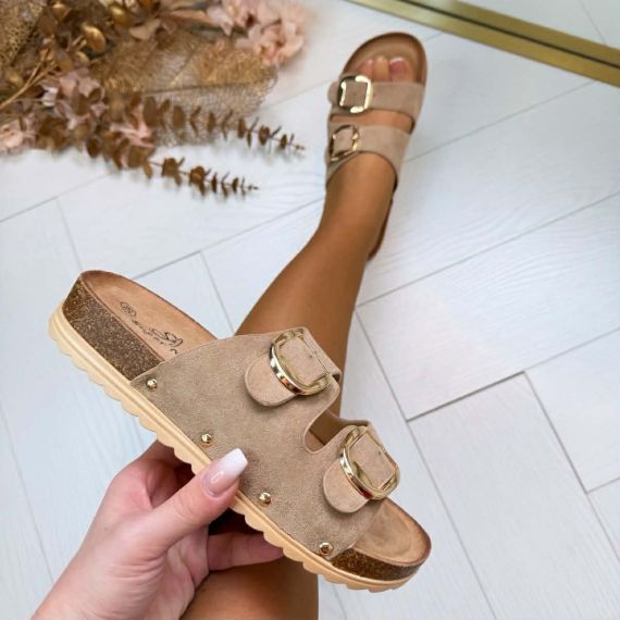 DUBBELE GESP SLIPPER FF-011 KHAKI