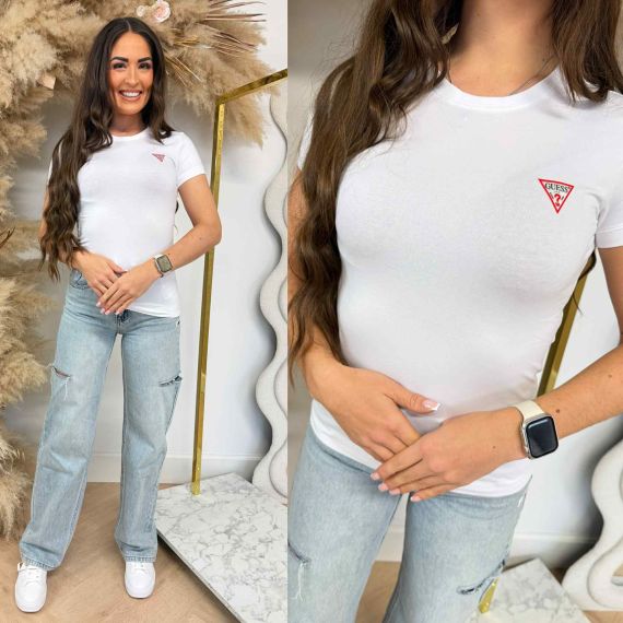 GUESS MINI TRIANGLE *RONDE HALS* TEE W2YI44J1314 G011 WHITE